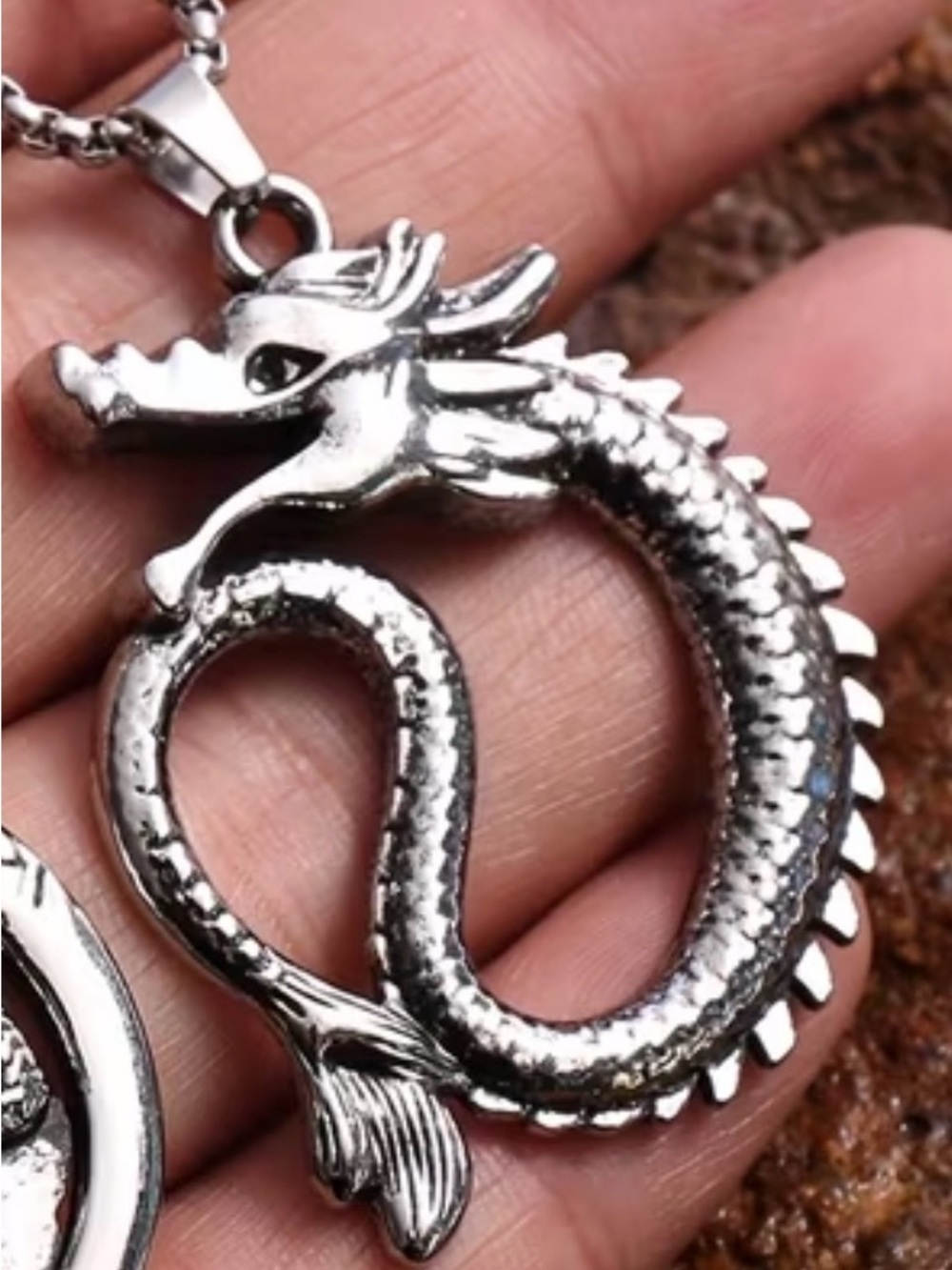 ⭐️ Dragon #2 Pendant Necklace - Metallic Silvertone New